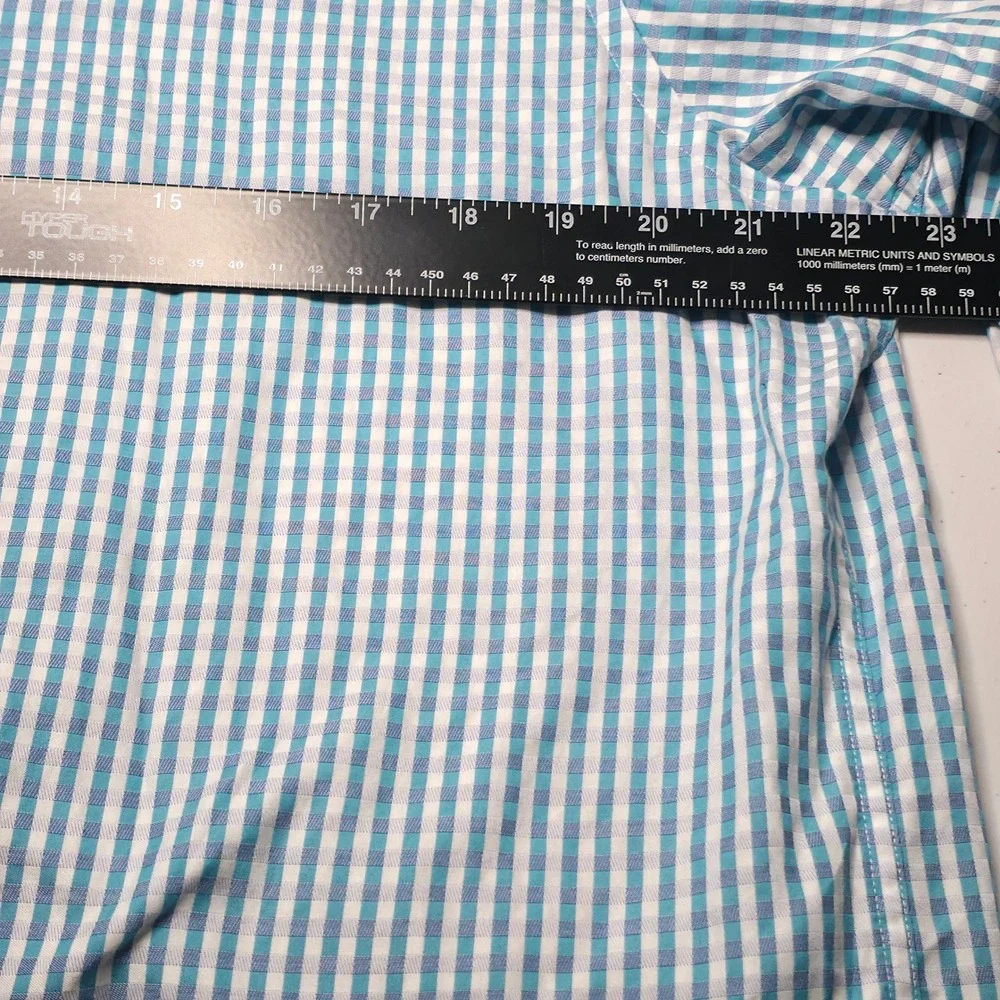 Bugatchi Uomo Mens Blue White Gingham Check Long Sleeve Button Up Shirt‎ 16.5 34
